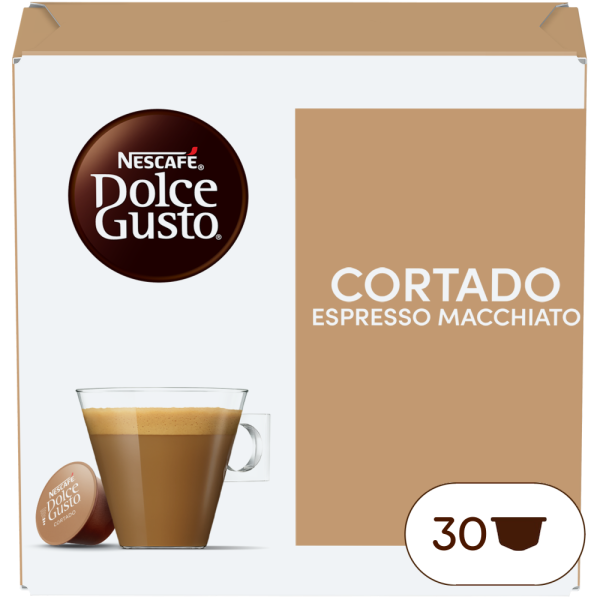 Front view of Cortado (30 pods) box