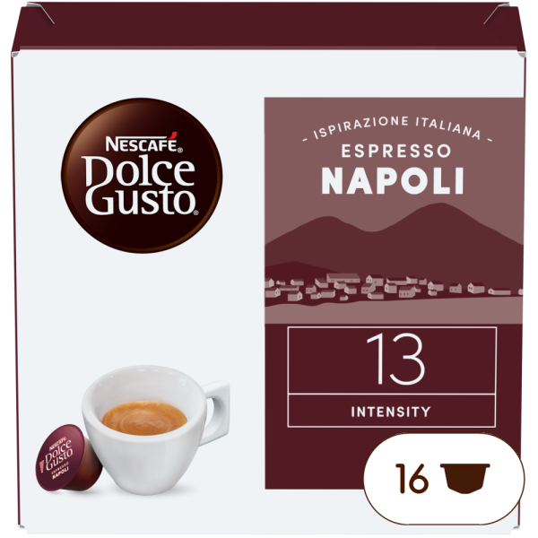 Front view of Ristretto Napoli (16 pods) box