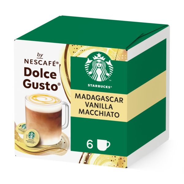 Front view of Starbucks Madagascar Vanilla Macchiato (12 pods) box