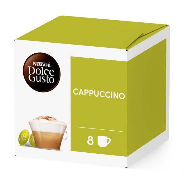 Front view of Cappuccino (16 pods) box